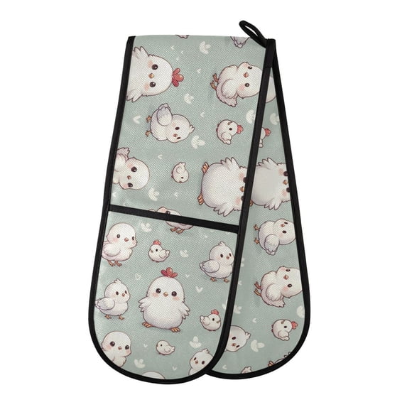 Dailycode Double Sided Oven Mitt with Loop Heat Resistant Kitchen Long Potholders 7" x 35" Cute White Chicken