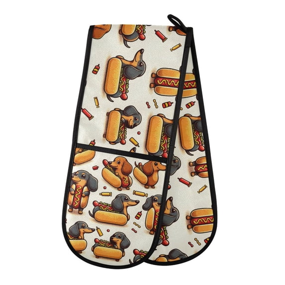 Dailycode Double Sided Oven Mitt with Loop Heat Resistant Kitchen Long Potholders 7" x 35" Dachshund Dog in Hot Dog