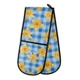 thumbnail image 1 of Dailycode Double Sided Oven Mitt with Loop Heat Resistant Kitchen Long Potholders 7" x 35" Daffodils Flower on Checkered, 1 of 6
