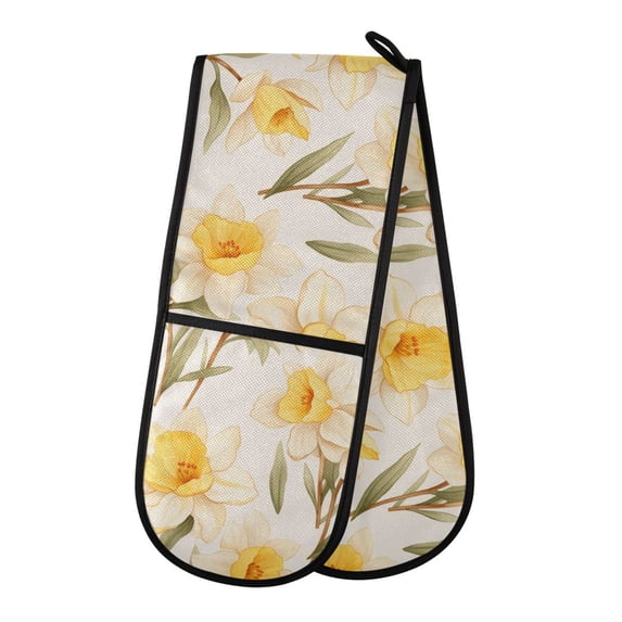 Dailycode Double Sided Oven Mitt with Loop Heat Resistant Kitchen Long Potholders 7" x 35" Daffodils Flower