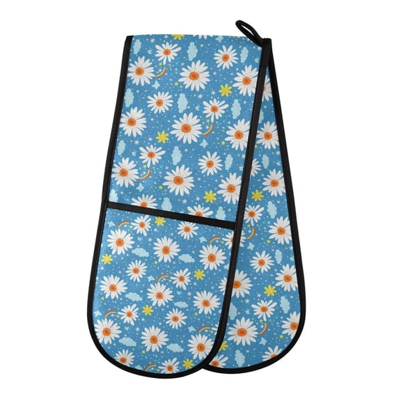 Dailycode Double Sided Oven Mitt with Loop Heat Resistant Kitchen Long Potholders 7" x 35" Daisies Rainbow Cloud