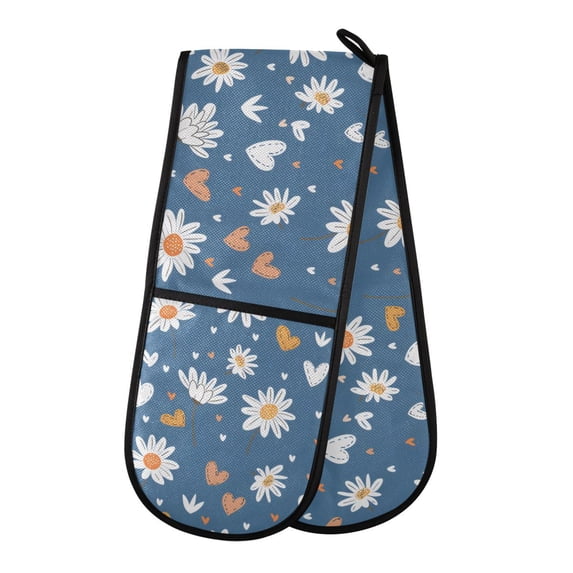 Dailycode Double Sided Oven Mitt with Loop Heat Resistant Kitchen Long Potholders 7" x 35" Daisy Flower and Heart