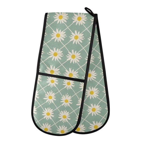 Dailycode Double Sided Oven Mitt with Loop Heat Resistant Kitchen Long Potholders 7" x 35" Daisy Flowers on Striped