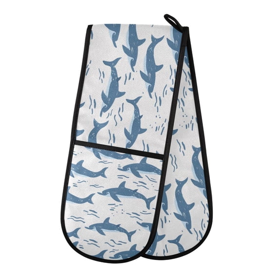 Dailycode Double Sided Oven Mitt with Loop Heat Resistant Kitchen Long Potholders 7" x 35" Dolphin Swimming