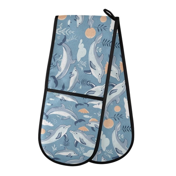 Dailycode Double Sided Oven Mitt with Loop Heat Resistant Kitchen Long Potholders 7" x 35" Dolphins Cloud Leaf