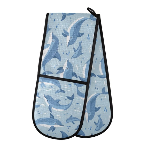 Dailycode Double Sided Oven Mitt with Loop Heat Resistant Kitchen Long Potholders 7" x 35" Dolphins in Sea