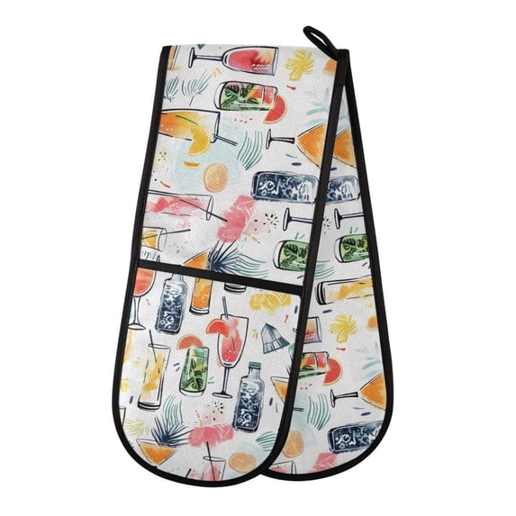 Dailycode Double Sided Oven Mitt with Loop Heat Resistant Kitchen Long Potholders 7" x 35" Drink on Glass