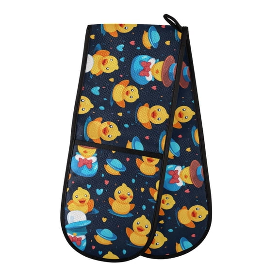 Dailycode Double Sided Oven Mitt with Loop Heat Resistant Kitchen Long Potholders 7" x 35" Ducks with Hat and Heart