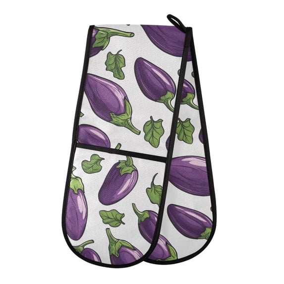 Dailycode Double Sided Oven Mitt with Loop Heat Resistant Kitchen Long Potholders 7" x 35" Eggplant and Leaf