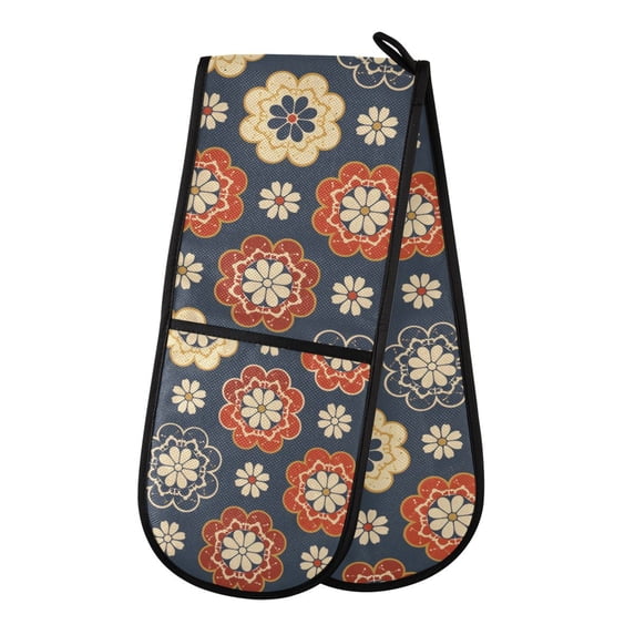 Dailycode Double Sided Oven Mitt with Loop Heat Resistant Kitchen Long Potholders 7" x 35" Elegant Symmetrical Flower