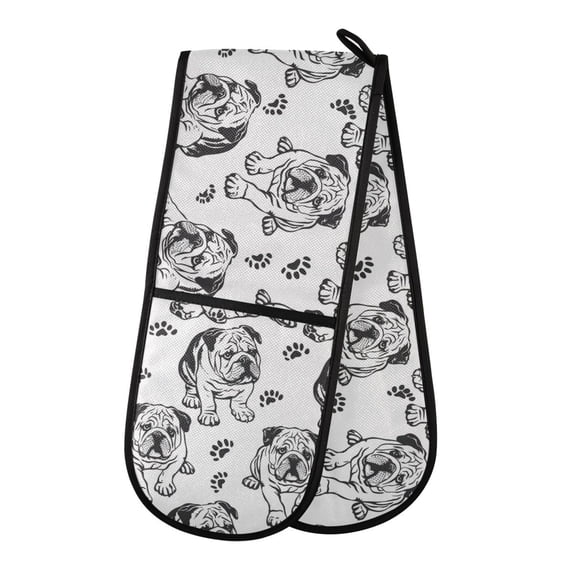 Dailycode Double Sided Oven Mitt with Loop Heat Resistant Kitchen Long Potholders 7" x 35" English Bulldog with Paws