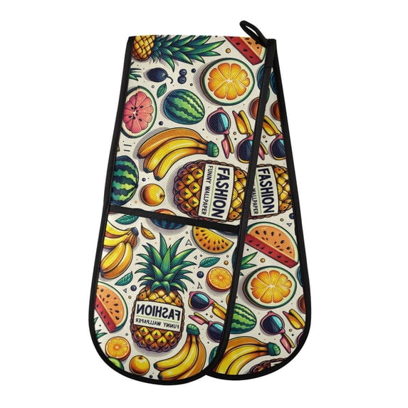 Dailycode Double Sided Oven Mitt with Loop Heat Resistant Kitchen Long Potholders 7" x 35" Fashion Fruits and Sunglasses