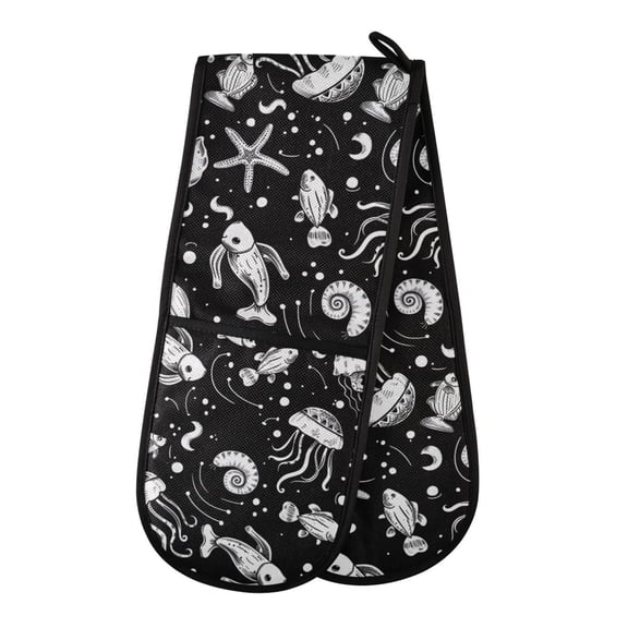 Dailycode Double Sided Oven Mitt with Loop Heat Resistant Kitchen Long Potholders 7" x 35" Fish Jellyfish Conch