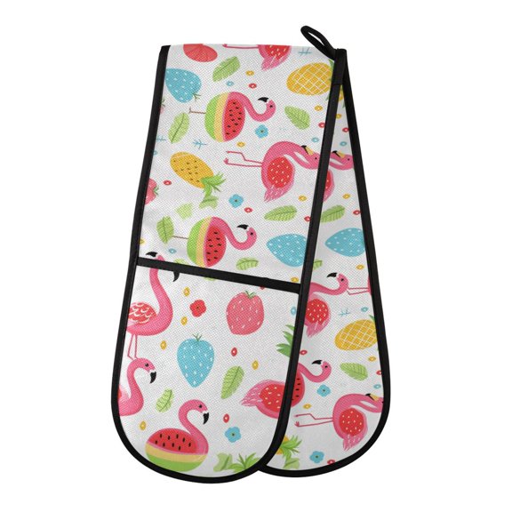 Dailycode Double Sided Oven Mitt with Loop Heat Resistant Kitchen Long Potholders 7" x 35" Flamingo Watermelon Pineapple Leaf