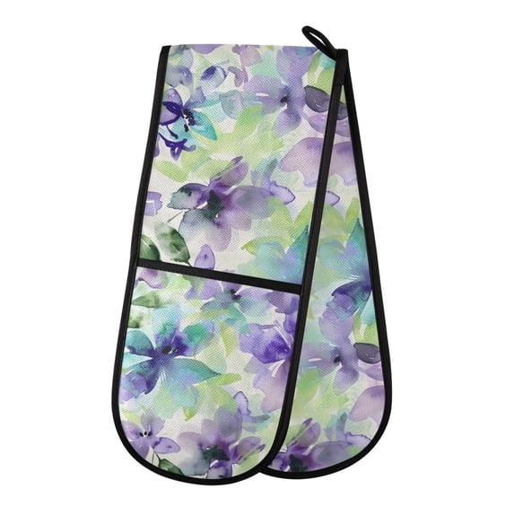 Dailycode Double Sided Oven Mitt with Loop Heat Resistant Kitchen Long Potholders 7" x 35" Floral Petals Butterflies
