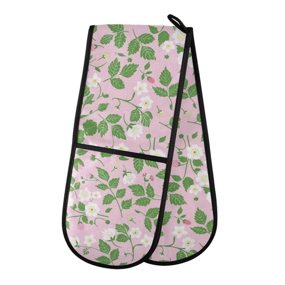 Dailycode Double Sided Oven Mitt with Loop Heat Resistant Kitchen Long Potholders 7" x 35" Flowers Leaves Bud