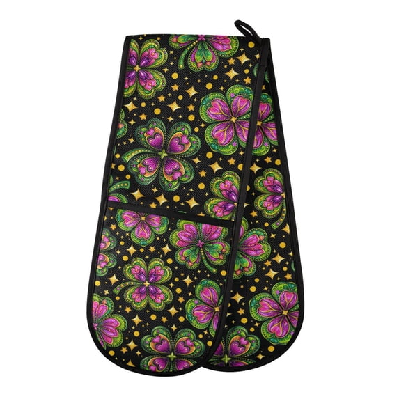 Dailycode Double Sided Oven Mitt with Loop Heat Resistant Kitchen Long Potholders 7" x 35" Four Leaf Clover Star