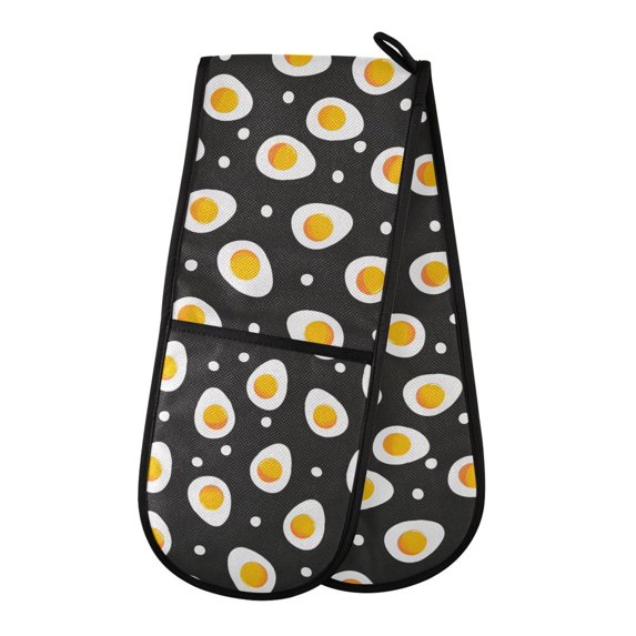 Dailycode Double Sided Oven Mitt with Loop Heat Resistant Kitchen Long Potholders 7" x 35" Fried Eggs and Polka Dots