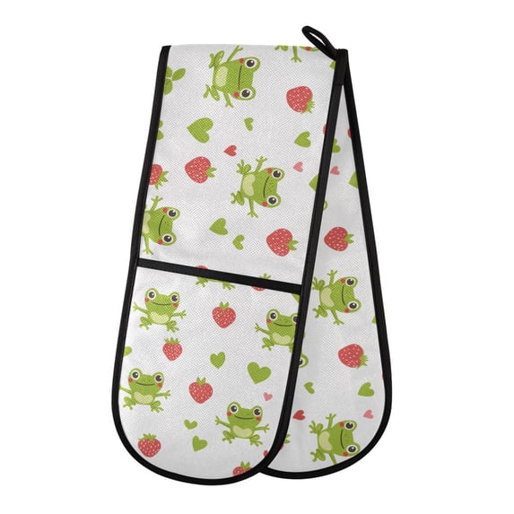 Dailycode Double Sided Oven Mitt with Loop Heat Resistant Kitchen Long Potholders 7" x 35" Frog Strawberries Heart