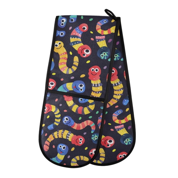 Dailycode Double Sided Oven Mitt with Loop Heat Resistant Kitchen Long Potholders 7" x 35" Funny Caterpillar