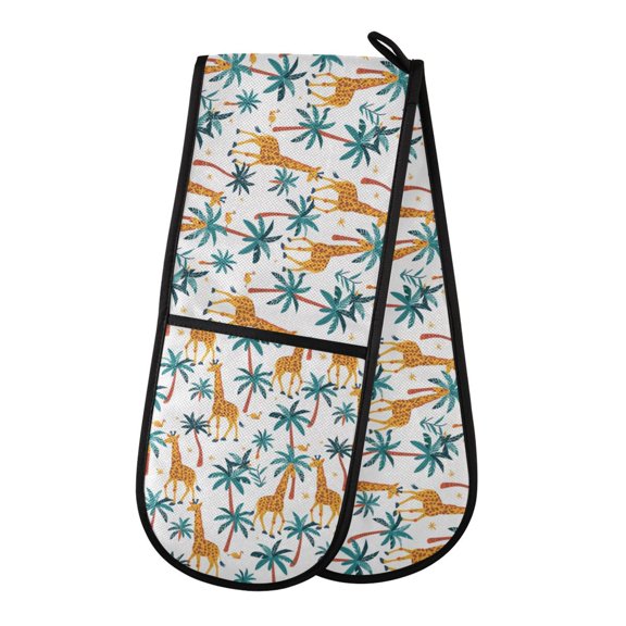 Dailycode Double Sided Oven Mitt with Loop Heat Resistant Kitchen Long Potholders 7" x 35" Giraffes and Tree