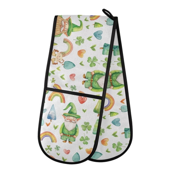 Dailycode Double Sided Oven Mitt with Loop Heat Resistant Kitchen Long Potholders 7" x 35" Gnomes Shamrock Tree Rainbow