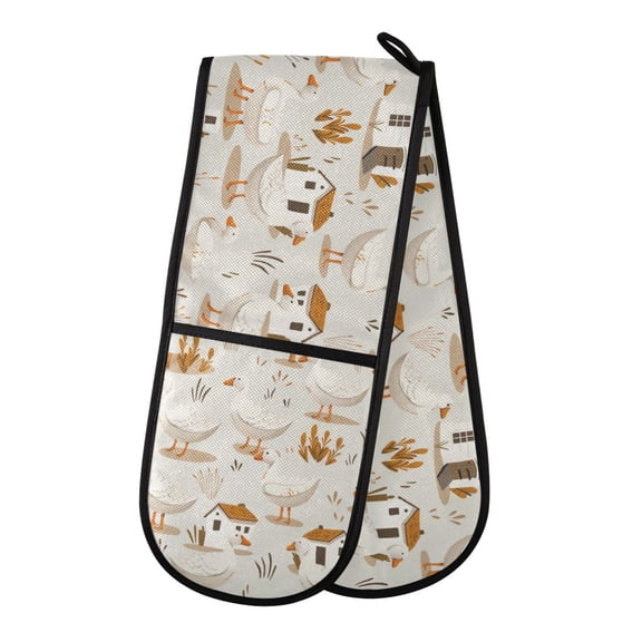 Dailycode Double Sided Oven Mitt with Loop Heat Resistant Kitchen Long Potholders 7" x 35" Gooses and Hourse