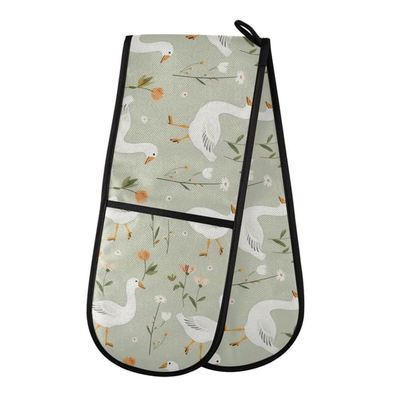 Dailycode Double Sided Oven Mitt with Loop Heat Resistant Kitchen Long Potholders 7" x 35" Gooses with Flowers