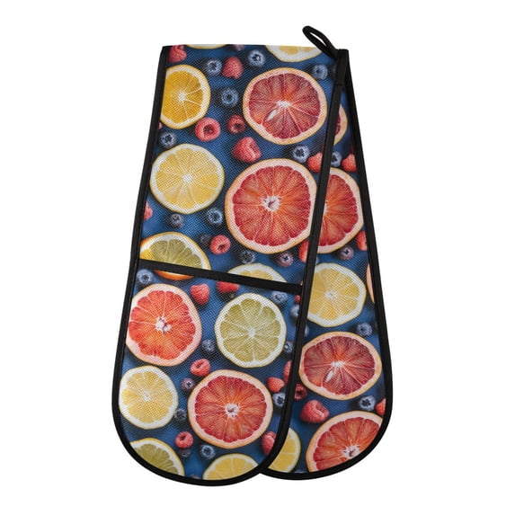 Dailycode Double Sided Oven Mitt with Loop Heat Resistant Kitchen Long Potholders 7" x 35" Grapefruit Orange Lemon Berry