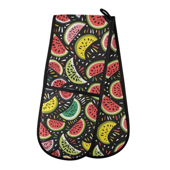 Dailycode Double Sided Oven Mitt with Loop Heat Resistant Kitchen Long Potholders 7" x 35" Green Yellow Red Watermelon Slices
