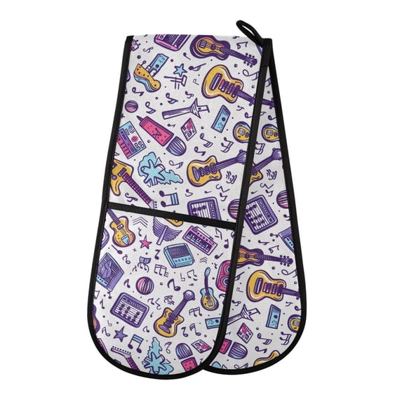 Dailycode Double Sided Oven Mitt with Loop Heat Resistant Kitchen Long Potholders 7" x 35" Guitar Sound Recorder Note Star
