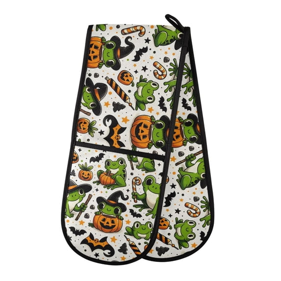Dailycode Double Sided Oven Mitt with Loop Heat Resistant Kitchen Long Potholders 7" x 35" Halloween Frogs Pumpkin Candy
