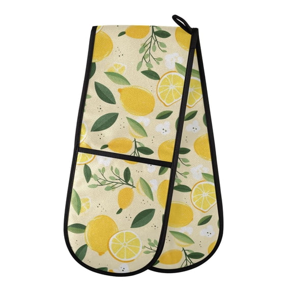Dailycode Double Sided Oven Mitt with Loop Heat Resistant Kitchen Long Potholders 7" x 35" Hand Drawn Lemons