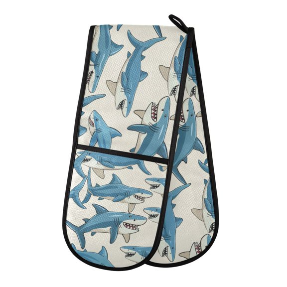 Dailycode Double Sided Oven Mitt with Loop Heat Resistant Kitchen Long Potholders 7" x 35" Happy Cartoon Sharks