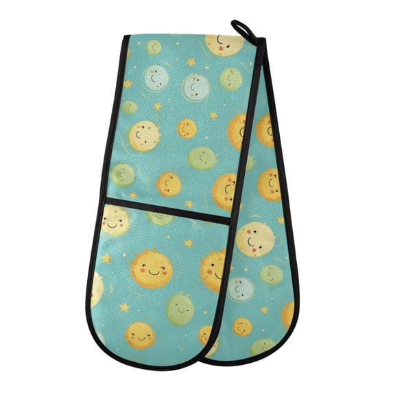 Dailycode Double Sided Oven Mitt with Loop Heat Resistant Kitchen Long Potholders 7" x 35" Happy Cartoon Sun