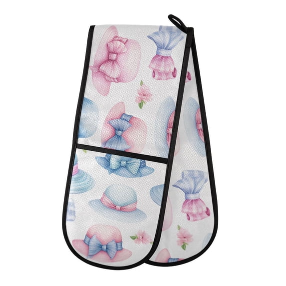 Dailycode Double Sided Oven Mitt with Loop Heat Resistant Kitchen Long Potholders 7" x 35" Hat with Bow Tie