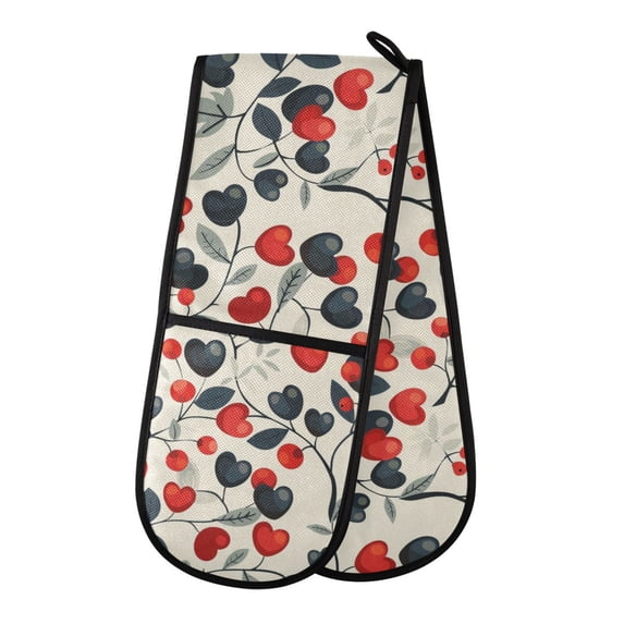 Dailycode Double Sided Oven Mitt with Loop Heat Resistant Kitchen Long Potholders 7" x 35" Heart and Leaf