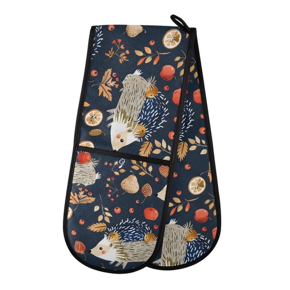 Dailycode Double Sided Oven Mitt with Loop Heat Resistant Kitchen Long Potholders 7" x 35" Hedgehog Carrying Fruit