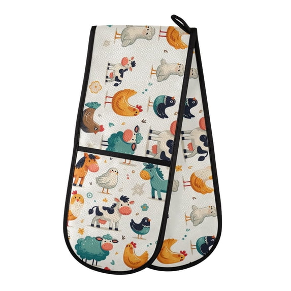 Dailycode Double Sided Oven Mitt with Loop Heat Resistant Kitchen Long Potholders 7" x 35" Horse Cow Chicken Bird Sheep