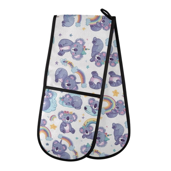 Dailycode Double Sided Oven Mitt with Loop Heat Resistant Kitchen Long Potholders 7" x 35" Koala Rainbow Star