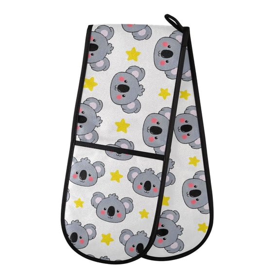 Dailycode Double Sided Oven Mitt with Loop Heat Resistant Kitchen Long Potholders 7" x 35" Koala and Stars