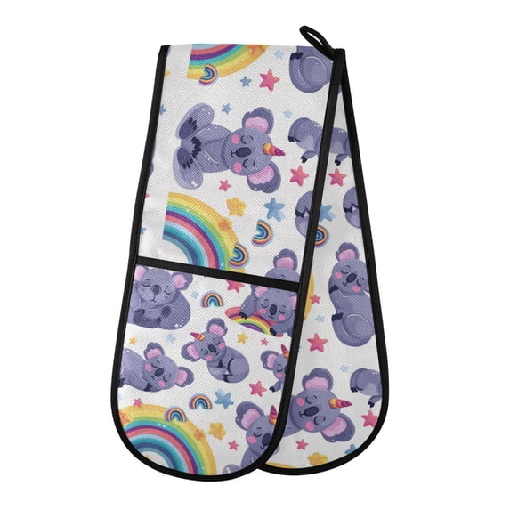 Dailycode Double Sided Oven Mitt with Loop Heat Resistant Kitchen Long Potholders 7" x 35" Koalas Star Rainbow