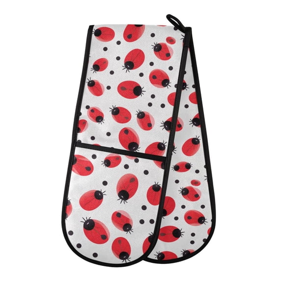 Dailycode Double Sided Oven Mitt with Loop Heat Resistant Kitchen Long Potholders 7" x 35" Ladybugs