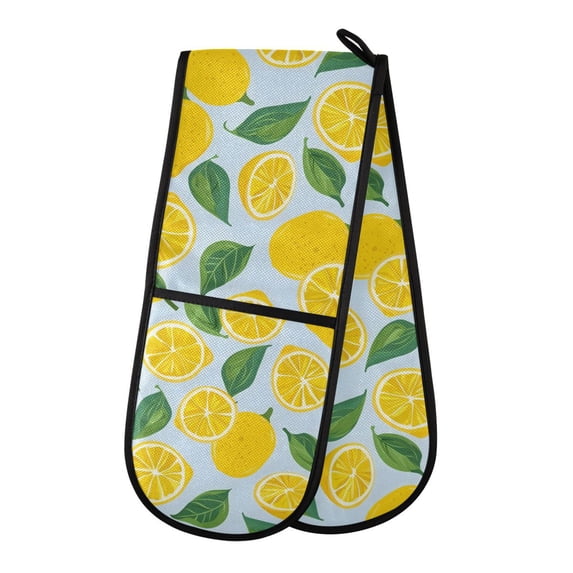 Dailycode Double Sided Oven Mitt with Loop Heat Resistant Kitchen Long Potholders 7" x 35" Leaf and Lemon Slice