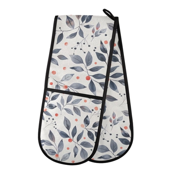 Dailycode Double Sided Oven Mitt with Loop Heat Resistant Kitchen Long Potholders 7" x 35" Leaf with Red Berries