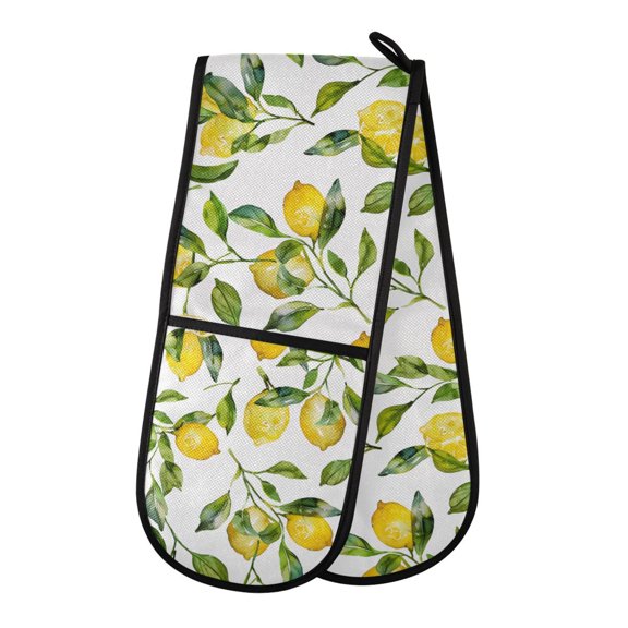 Dailycode Double Sided Oven Mitt with Loop Heat Resistant Kitchen Long Potholders 7" x 35" Lemons and Leaves