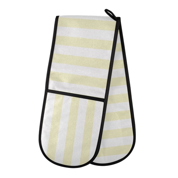 Dailycode Double Sided Oven Mitt with Loop Heat Resistant Kitchen Long Potholders 7" x 35" Light Yellow and White Stripes