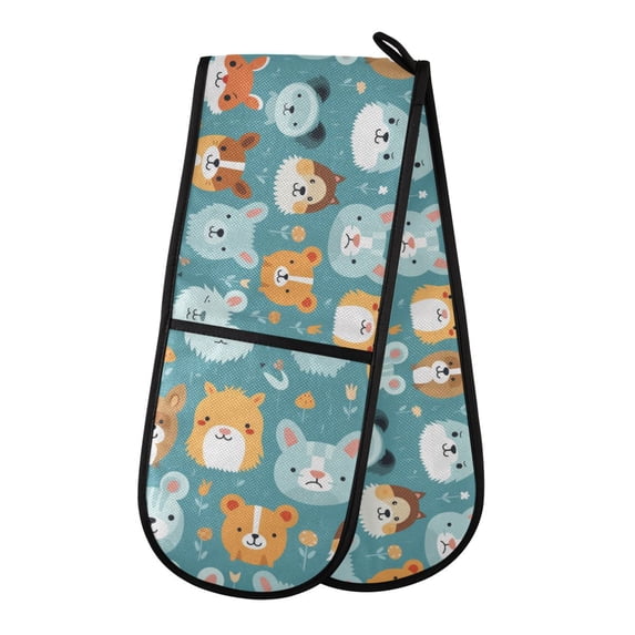 Dailycode Double Sided Oven Mitt with Loop Heat Resistant Kitchen Long Potholders 7" x 35" Lion Dog Bear Rabbit Face