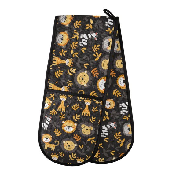Dailycode Double Sided Oven Mitt with Loop Heat Resistant Kitchen Long Potholders 7" x 35" Lion Zebra Giraffe Leaf
