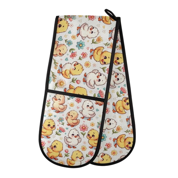 Dailycode Double Sided Oven Mitt with Loop Heat Resistant Kitchen Long Potholders 7" x 35" Little Cute Duck